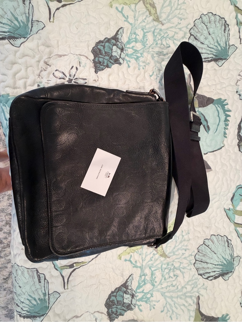 Coach Black Leather Messenger Bag with Adjustable Strap